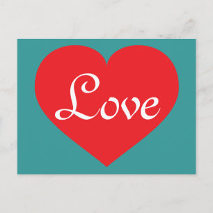 Rode hart LIEFDE en turquoise Briefkaart