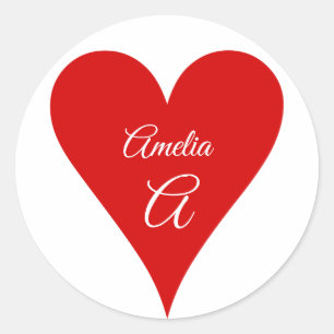 Rode Hart Liefde Valentijnsdag Naam & Monogram Ronde Sticker