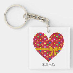 Rode Hart Met Een Boog Acrylaat Sleutelhanger