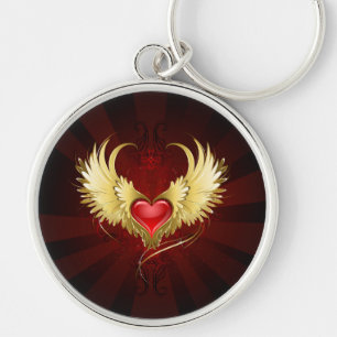 Rode Hart met Gouden Vleugels Sleutelhanger