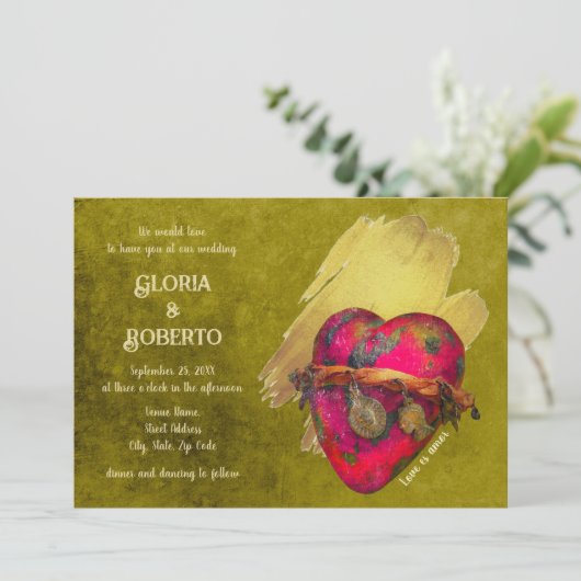 Rode Hart Mexicaanse bruiloft Kaart (Staand voorkant)