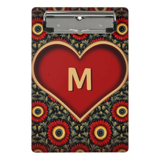 Rode Hart Monogram Mini Klembord (Voorkant)