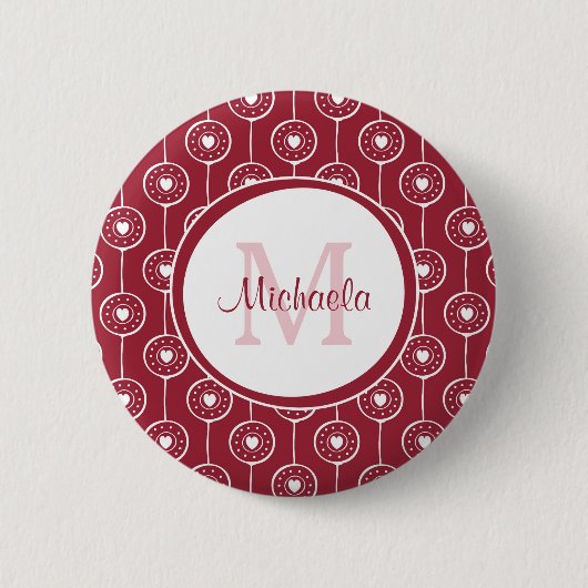 Rode Hart Monogram Ronde Button 5,7 Cm (Voorkant)