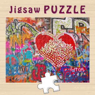 Rode Hart Mozaïek Graffiti Street Art Foto - Legpuzzel