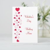 Rode Hart Ontwerp Valentijnsdag Trouwmenu Kaart (Staand voorkant)