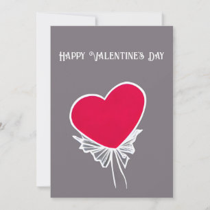 Rode hart op een grijze minimalistische Valentijns Feestdagenkaart
