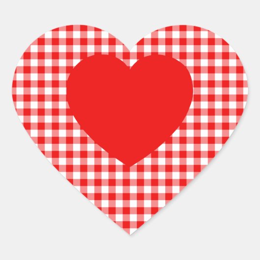 Rode Hart op Rode Gingham Sticker (Voorkant)
