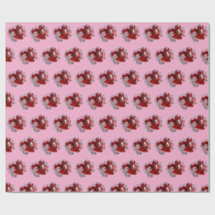 Rode hart op roze achtergrond Inpakpapier liefde