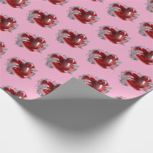 Rode hart op roze achtergrond Inpakpapier liefde
