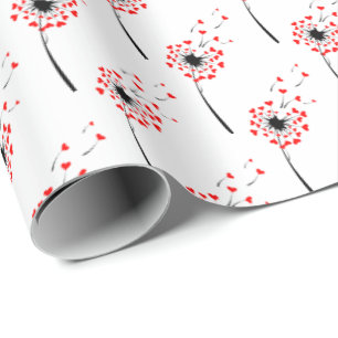 Rode hart paardenbloem op wit cadeaupapier