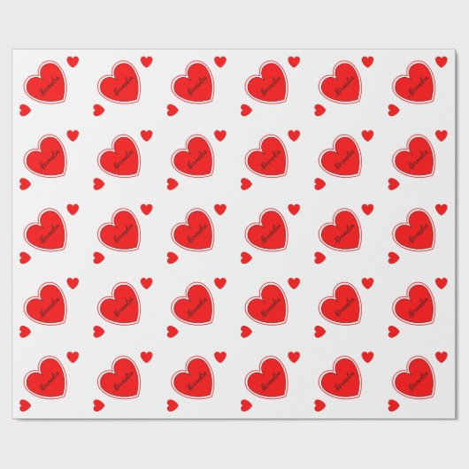 Rode hart patroon aangepaste naam op wit cadeaupapier (Vlak)