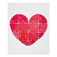 Rode hart puzzel waterverf illustratie