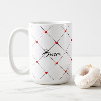 Rode Hart Rasterpatroon Naam & Bericht Ontwerp Koffiemok