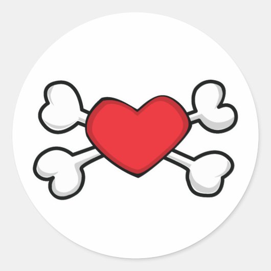Rode hart Schedel en Kruisbeenderen Ronde Sticker (Voorkant)