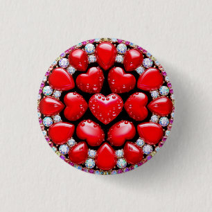 Rode Hart Sieraden Cirkel Ronde Button 3,2 Cm