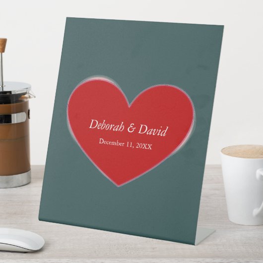 Rode Hart Slate Grijs Script Bruiloft Reclamebord Met Voetstuk (Insitu)