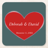 Rode Hart Slate Grijs Script Bruiloft Vierkante Kartonnen Onderzetter (Voorkant)