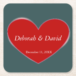 Rode Hart Slate Grijs Script Bruiloft Vierkante Kartonnen Onderzetter