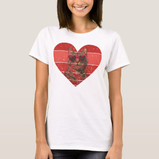  Rode Hart Tabby Kat in Zonnebril T-shirt