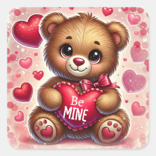 Rode Hart Valentijn Teddy Bear Verjaardagsfeestje Vierkante Sticker