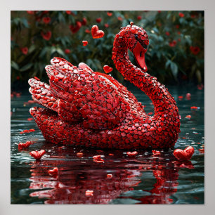 ❤️ Rode Hart Zwaan Romantische Liefde Elegante Wan Poster