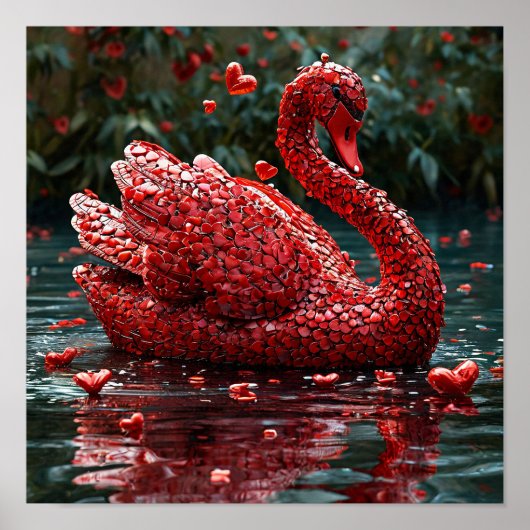 ❤️ Rode Hart Zwaan Romantische Liefde Elegante Wan Poster (Voorkant)
