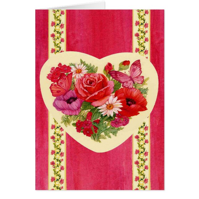 Rode hartbloemen sympathie wenskaart (Voorkant)