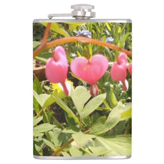 rode harten bloemen kolven heupfles (Voorkant)