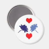 Rode harten en blauwe bloemen magneet (Voorkant / Achterkant)