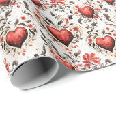  Rode Harten en Bloemen  Cadeaupapier (Rol Hoek)