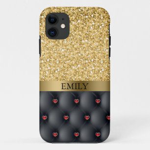 Rode harten en goudglitter iPhone 11 hoesje