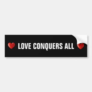 Rode harten en liefde overwint alles tekst op zwar bumpersticker