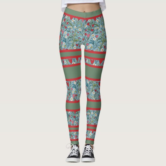 Rode harten en madeliefjes met gedurfde racestrepe leggings (Voorkant)