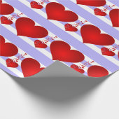 Rode harten en Paarse en witte strepen Cadeaupapier (Hoek)