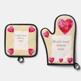  rode harten foto ovenwant & pannenlap set