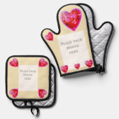 rode harten foto ovenwant & pannenlap set (Voorkant / Achterkant)