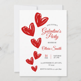 Rode harten galentines feest uitnodiging, valentij kaart