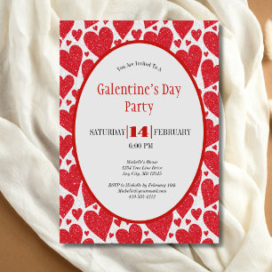 Rode harten glinsterende Galentine's Day-feest Kaart