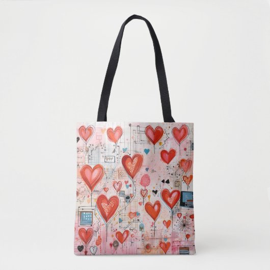 Rode harten grillige liefde patroon draagtas (Voorkant)