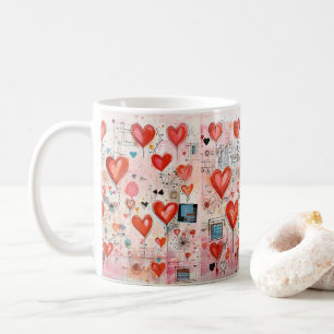 Rode harten grillige liefde patroon koffiemok