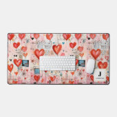 Rode harten grillige liefde patroon monogram bureaumat (Keyboard & Muis)