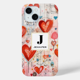 Rode harten grillige liefde patroon monogram