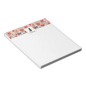 Rode harten grillige liefde patroon monogram notitieblok (Schuin)