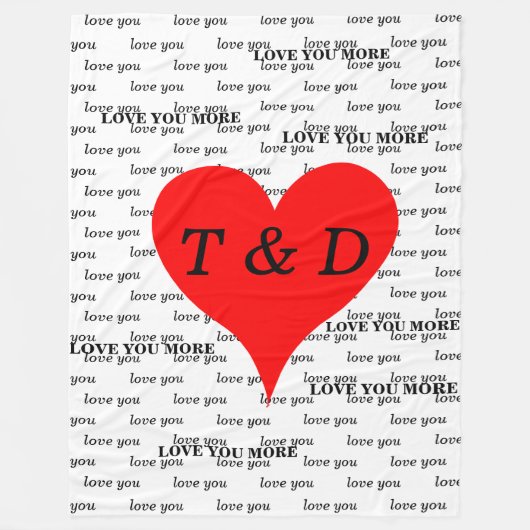 Rode harten houden van je meer monogram fleece deken (Voorkant)