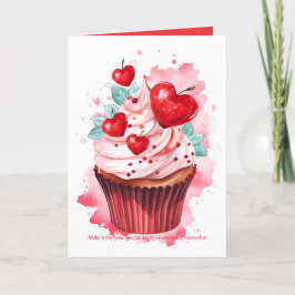 Rode harten kersen cupcake Valentijnsdag Kaart