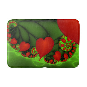 Rode harten limoen groen moderne Abstracte fractal Badmat