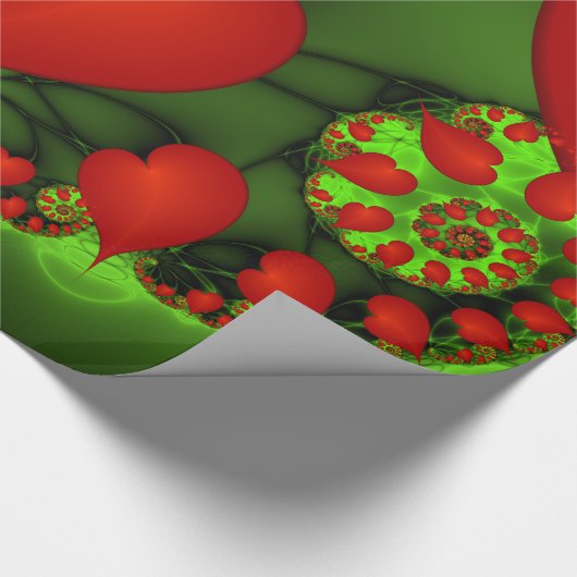 Rode harten limoen groen moderne Abstracte fractal Cadeaupapier (Hoek)