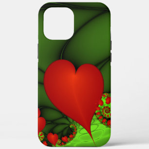 Rode harten limoen groen moderne Abstracte fractal iPhone 12 Pro Max Hoesje