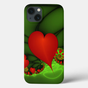 Rode harten limoen groen moderne Abstracte fractal iPhone 13 Hoesje