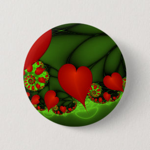 Rode harten limoen groen moderne Abstracte fractal Ronde Button 5,7 Cm